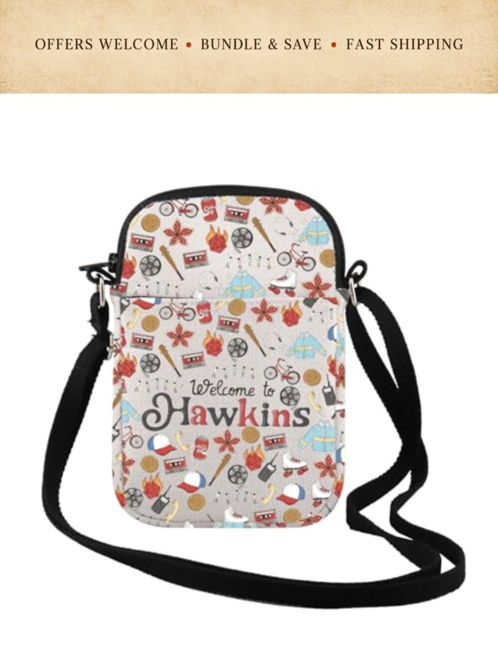 Canvas Crossbody Bag 80s Horror Fandom Adjustable Strap
